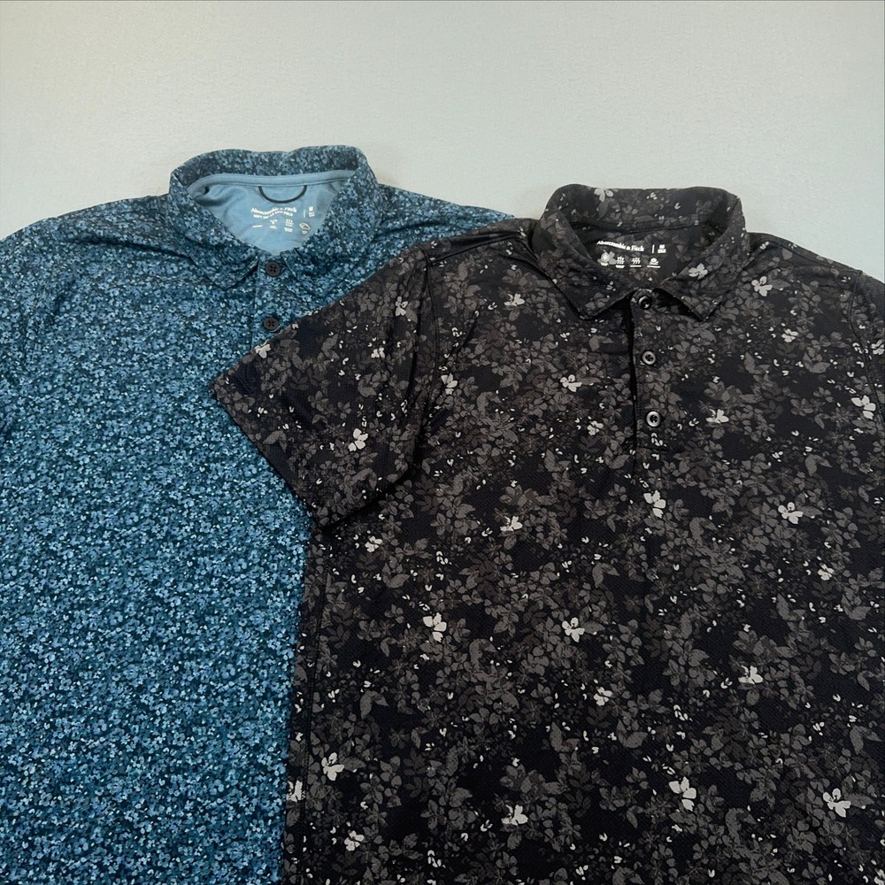 Abercrombie & Fitch Mens Air Knit Polo Shirt 2 Pack Floral Blue Black Medium